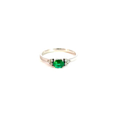 Anillo Esmeralda Ovalada y diamantes - Oro blanco