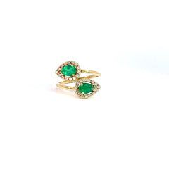 Anillo Cruzado Esmeraldas en gotas y Diamantes