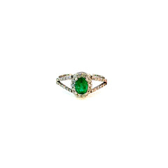 Anillo Esmeralda oval y Diamantes aro en V - Oro blanco