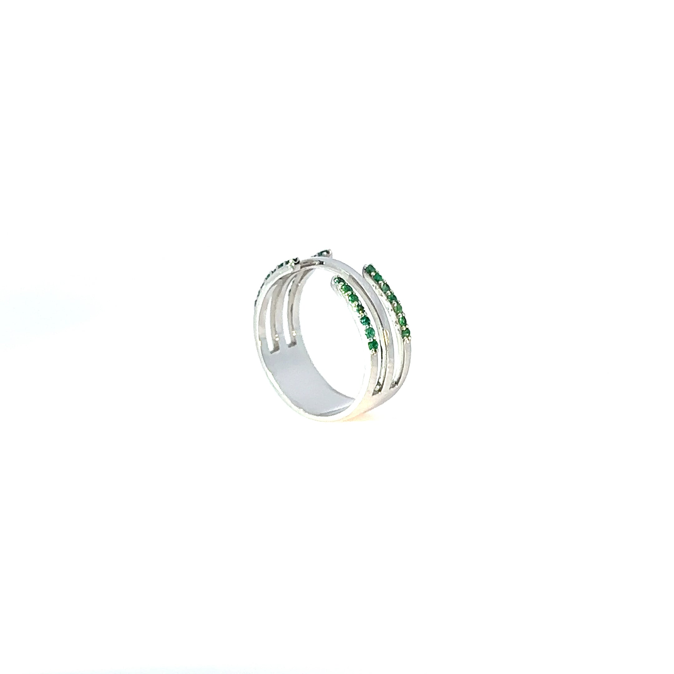 Anillo oro blanco esmeraldas aros abiertos