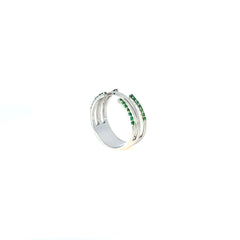 Anillo oro blanco esmeraldas aros abiertos