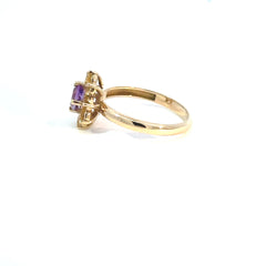 Anillo oro amarillo Flor citrinos y Amatista