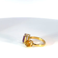 Anillo oro amarillo Amatista y Citrino