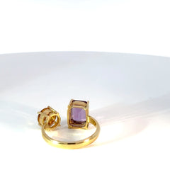 Anillo oro amarillo Amatista y Citrino