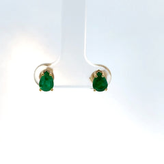 Aretes oro amarillo esmeralda en gota