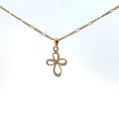 Dije Cruz silueta en Oro Amarillo y circones