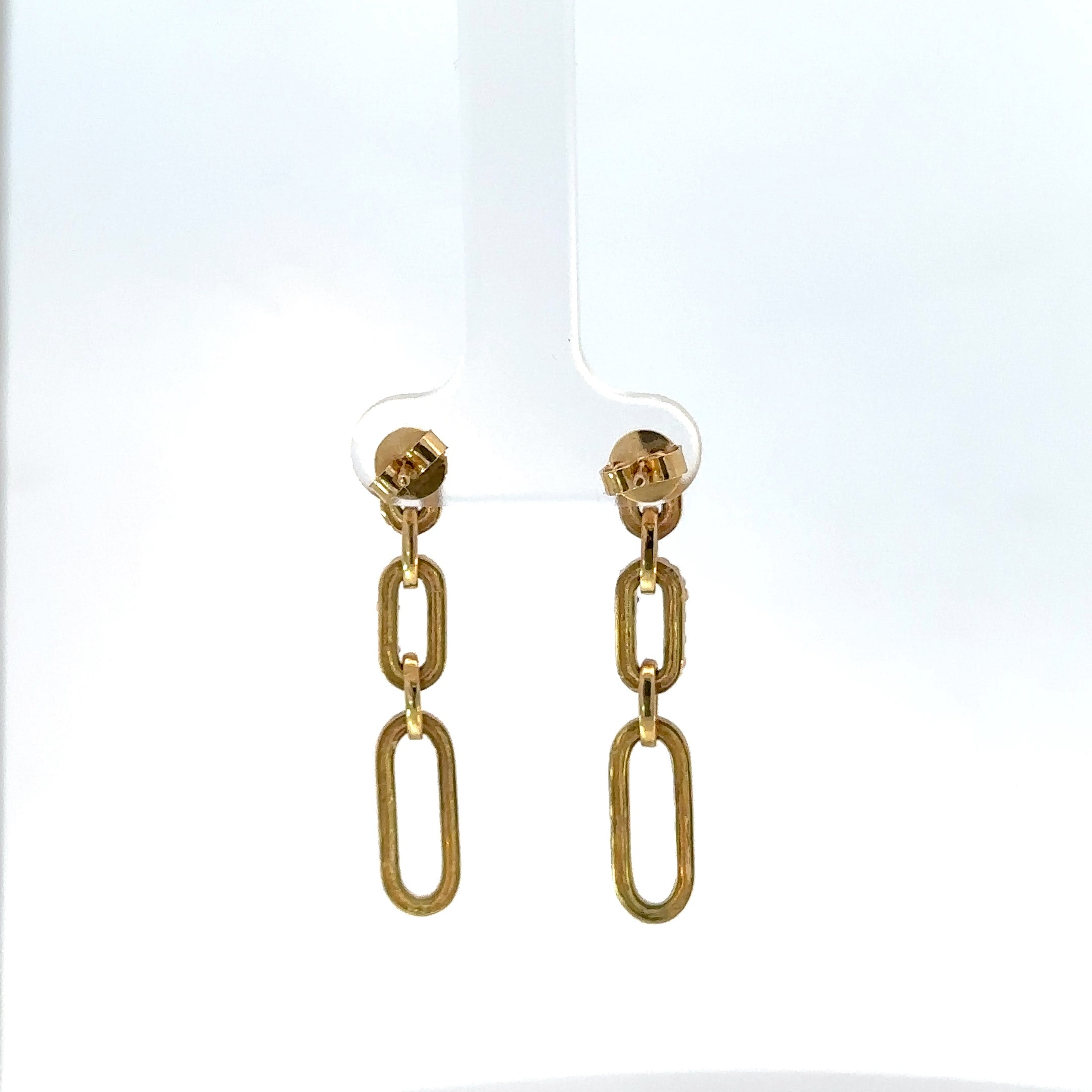 Aretes bambalinas en oro amarillo con moissanitas