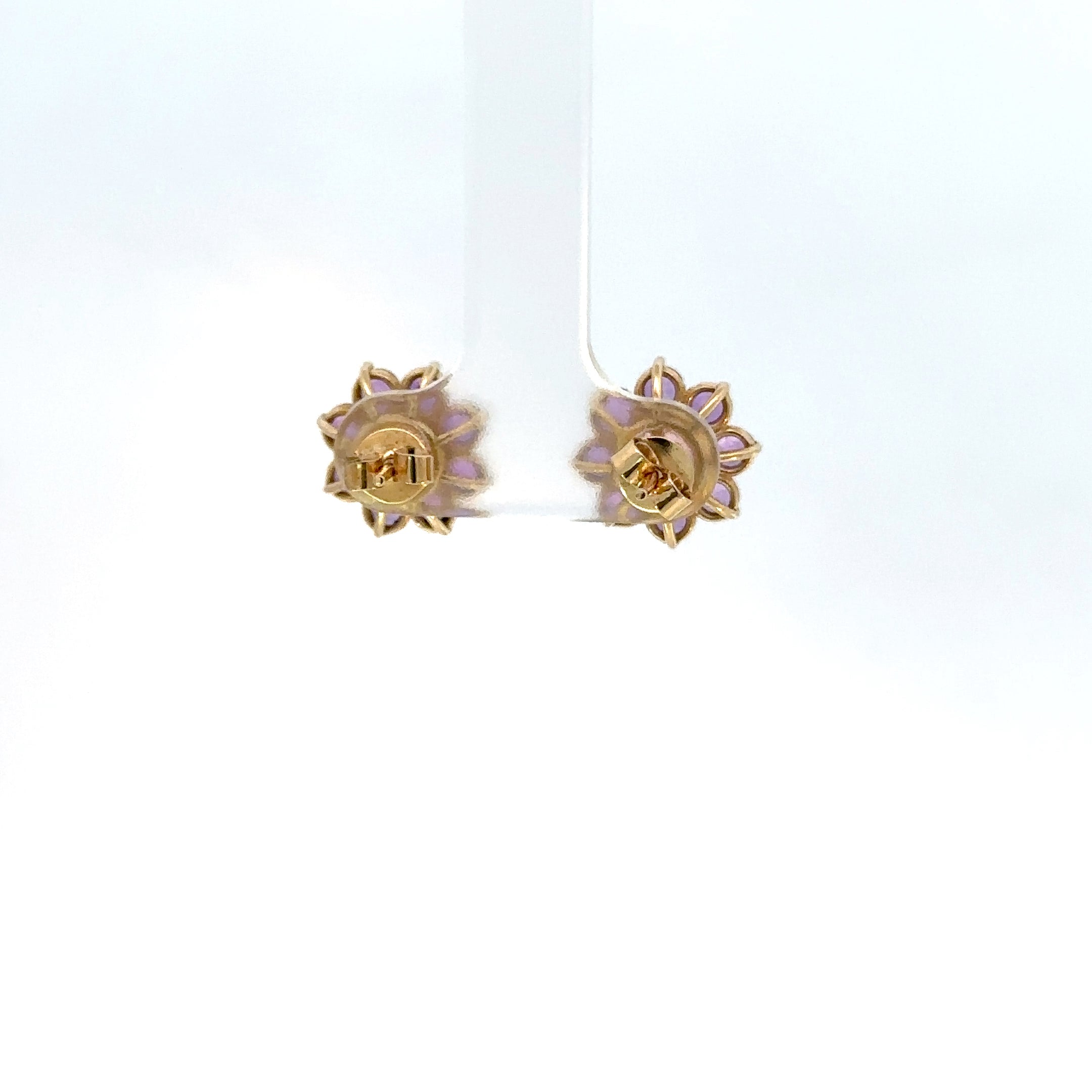 Aretes oro amarillo Turmalina rosa y amatistas