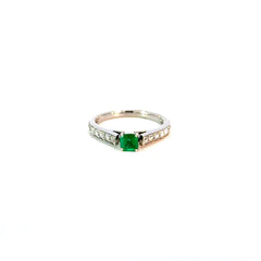 Anillo Esmeralda y diamantes en carré - Oro blanco
