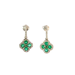 Aretes Colgantes Esmeraldas y Diamantes - Oro Blanco
