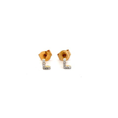 Aretes inicial L con diamantes - Oro amarillo