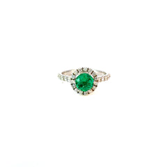 Anillo halo Esmeralda natural y diamantes