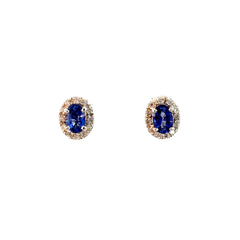 Aretes Zafiro azul oval con Diamantes - Oro blanco