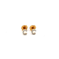Aretes inicial C con diamantes - Oro amarillo