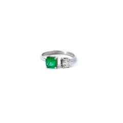 Anillo Toi et moi Esmeralda y Diamante - Oro blanco