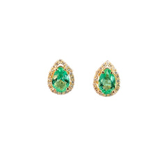 Aretes Esmeralda cristal y diamantes - Oro amarillo