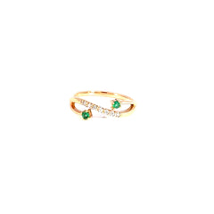 Anillo Esmeraldas y diamantes estilo cruzado - Oro rosado