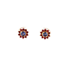 Aretes tanzanita cluster rubíes - Oro rosado